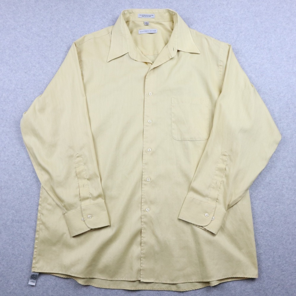 Geoffrey Beene Shirt Mens XL 17.5 32/33 Wrinkle Free Button Yellow‎ Long Sleeve